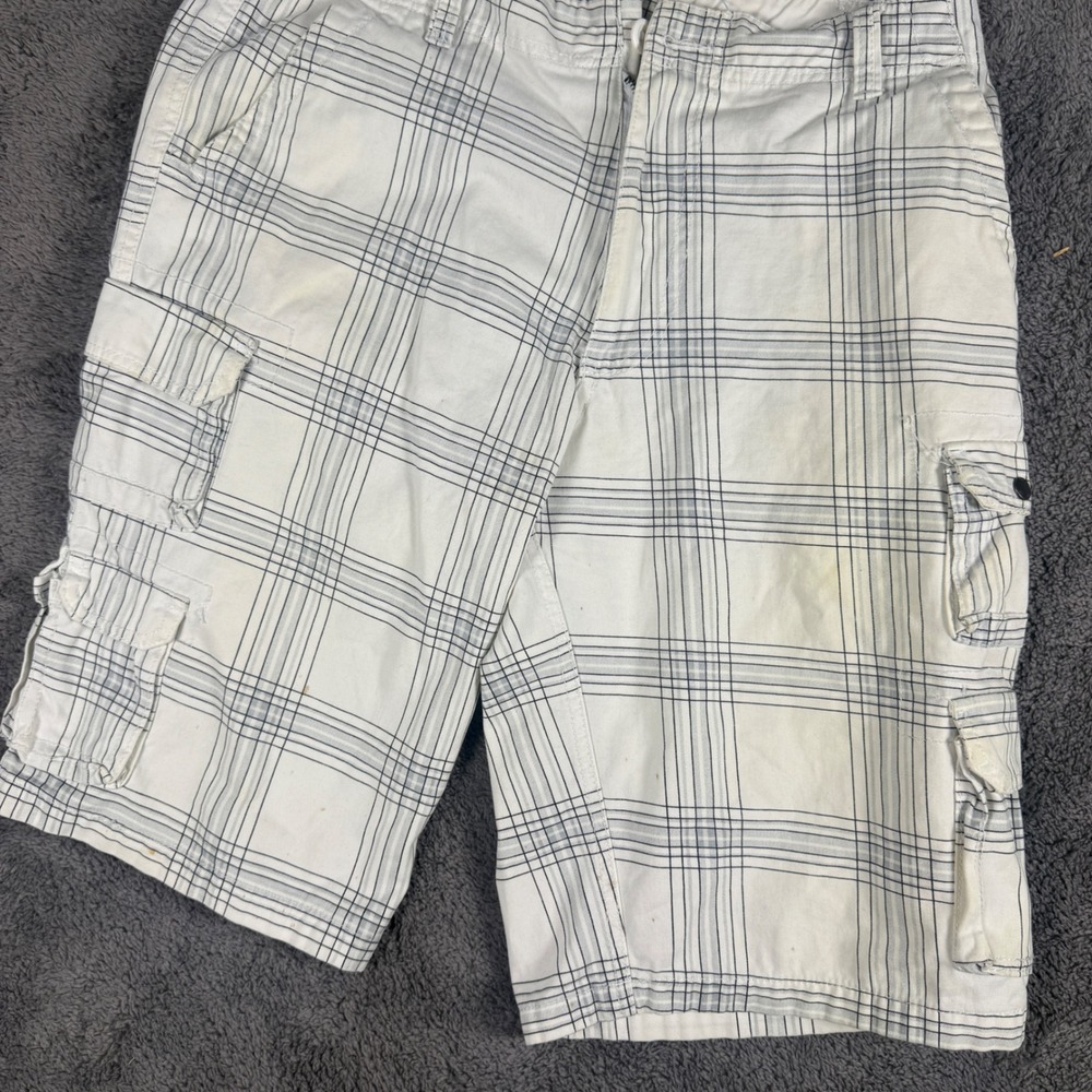 Iron Jeans Cargo Shorts Mens 32 White Good Plaid Cotton Multi Pocket Casual - Picture 4 of 6
